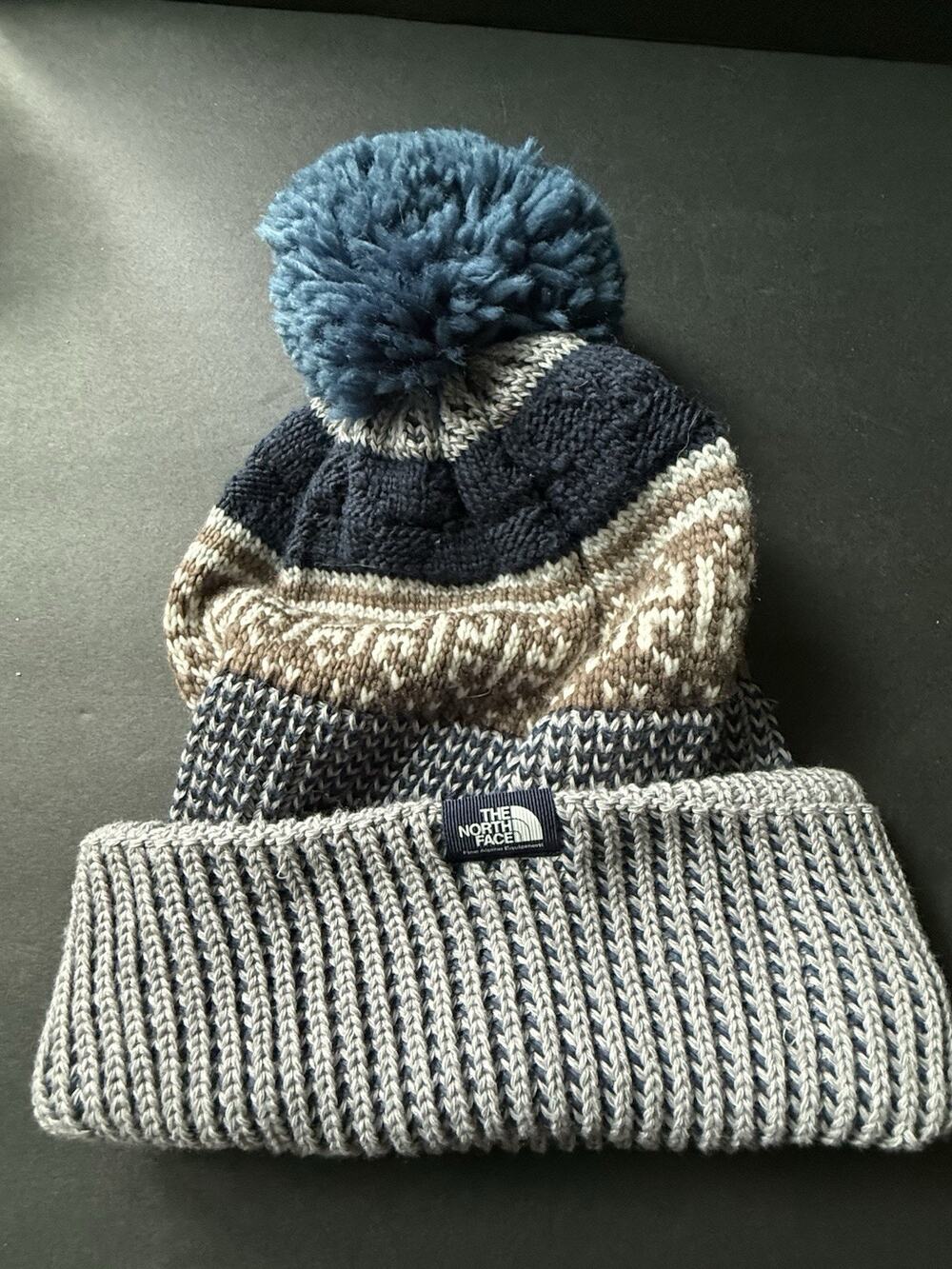 The North Face Fair Isle Pom Beanie Blue Knit Winter Knit Hat OSFA Outdoor Ski